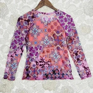 Garnet Hill Paisley Printed Crewneck Long sleeve T Shirt Stretched S Women's